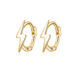 Reffeer Solid 925 Sterling Silver Lightning Bolt Hoop Earrings for Women Teen Girls Lightning Hoop Earrings Cartilage Huggie Earrings (B-18K Gold)