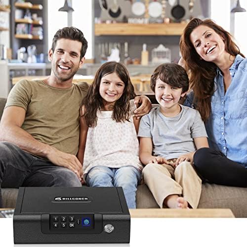 Gun Safe,Biometric Gun Safe for Pistols 3-Ways unlock Fingerprint Digital PIN Key Unlock with Sound, Lock box for Cloakroom living room Bedroom Nightstand and Car BILLCONCH