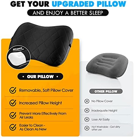 Hikenture Camping Pillow with Removable Cover - Ultralight Inflatable Pillow for Neck Lumbar Support - Upgrade Backpacking Pillow - Washable Travel Air Pillows for Camping, Hiking, Backpacking