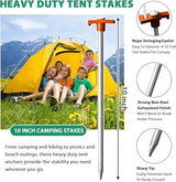 Eurmax USA Galvanized Non-Rust Camping Family Tent Pop Up Tent Stakes Ice Tools Heavy Duty 20pc-Pack, with 4x10ft Ropes & 1 Orange Stopper