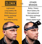 SLONIK Rechargeable Headlamp for Adults - 1000 Lumens Super Bright 60 ft Beam LED Flashlight - Lightweight, Heavy-Duty, IPX4 Waterproof Hard Hat Light - Camping Gear, Running Headlight, Black