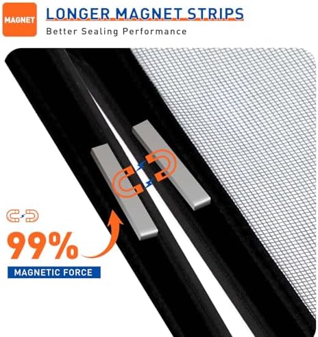 MAGZO Magnetic Screen Door Side Opening, Fits Door Size 72 x 80 Inch, Actual Mesh Size 74" x 81", Fiberglass Net Screen with Strong Magnet for Doorway, Gray