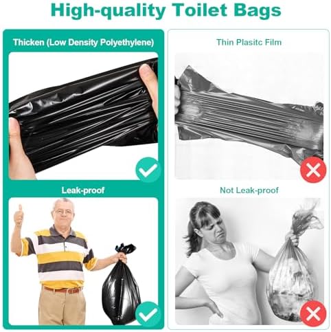 60 Portable Toilet Bags with Poo Gel Set, 8 Gallon Camping Toilet Bags with Absorbent Toilet Gel, Toilet Waste Bags, Leak-Proof Trash Bags for Camping Toilet, Traveling