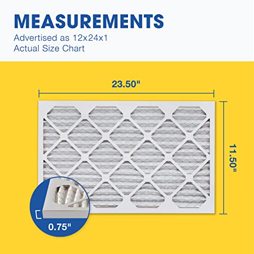 Aerostar 12x24x1 MERV 13 Pleated Air Filter, AC Furnace Air Filter, 6 Pack (Actual Size: 11 3/4" x 23 3/4" x 3/4")