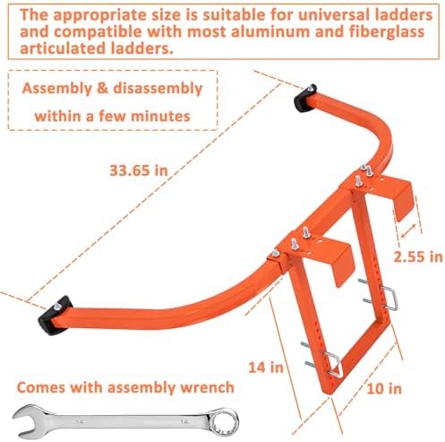 Ladder Stabilizer, Heavy Duty Steel Ladder Roof Hook Ladder Stabilizer with Wing Span/Wall Extension Accessory, Secure and Stable Ladder Standoff Arms for Roof Gutter with Anti-Slip Rubber Feet