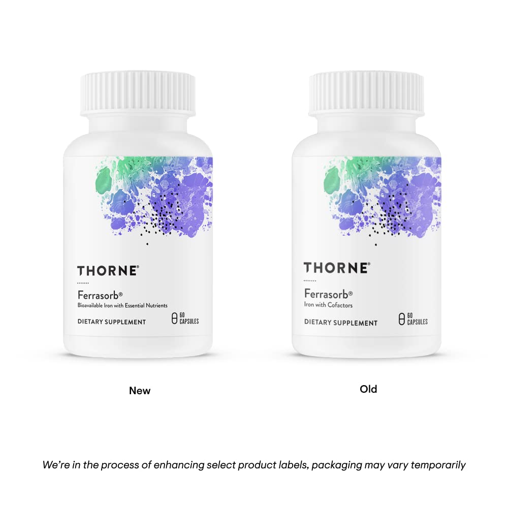 THORNE - Ferrasorb - 36 mg Iron with Essential Nutrients - Complete Blood Support Formula* - Elemental Iron, Folate, B and C Vitamins for Optimal Absorption - Gluten-Free - 60 Capsules