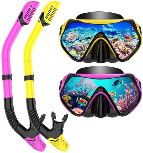 Snorkeling Gear for Adults, Dry-Top Snorkel Set Scuba Diving mask, 180°Panoramic Wide View Professional Snorkeling Gear Breathing Freely Snorkel Mask