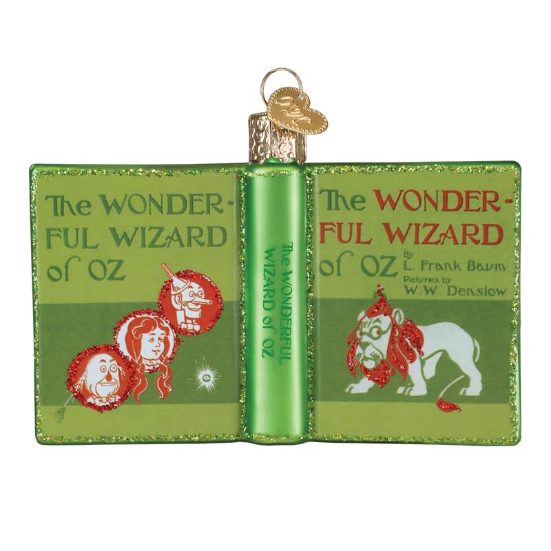Old World Christmas The Wonderful Wizard of Oz Book Glass Blown Ornament for Holiday Tree, Handcrafted Holiday Decoration, Book Collection