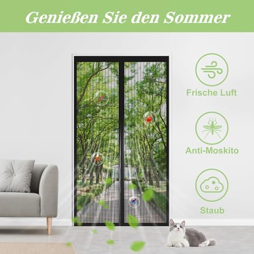 Magnetic Screen Door Closure Fit Door Size 30 x 78 Inch, BSHANO Mesh Door Curtain Screen Size 32" x 80" - 36 Stronger Magnets,Heavy Duty,Hands Free Mesh Partition Keeps Bugs Out- Pet and Kid Friendly