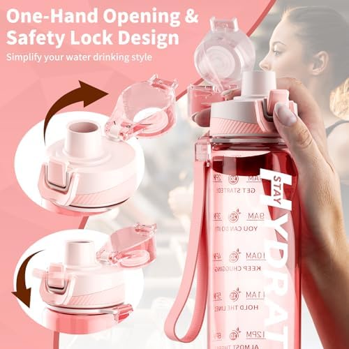 Water Bottle, 32 oz Motivational Water Bottles with Time Marker-Tritan & BPA Free, Sports Water Bottle with Time to Drink & Strap, Wide Mouth, Leakproof -Gift for Christmas Gym Fitness & Outdoor