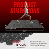 SUPERJARE 0.56'' Thick 12 Pcs 48 Sq Ft Rubber Top Exercise Equipment Mats, High Density EVA Foam Mats with Rubber Top, Interlocking Gym Flooring for Home Gym, Protective Workout Mat, Black/Grey