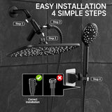 Veken 11.8 Inch Rain Shower Head with Handheld- High Pressure Dual Shower Heads with 5 Modes Handheld Spray Combo- Wide Rainfall Showerhead with Hose, Bathroom Accessories, Matte Black