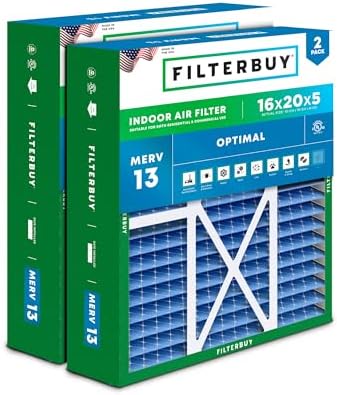 Filterbuy 16x20x5 Air Filter MERV 13 Optimal Defense (2-Pack), Pleated HVAC AC Furnace Air Filters for Honeywell FC100A1003, Lennox X0592, and More (Actual Size: 15.75 x 19.75 x 4.38 Inches)