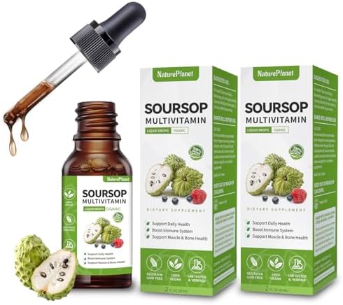 Organic Soursop Bitters Liquid Drops with Vitamin B6, C, D3 Soursop Multivitamin Liquid for Gut Detox Bone Health & Immune Boost Daily Health Support Gluten-Free Vegan & Organic - 4 Fl Oz, 120 ml