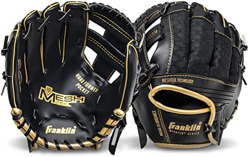 Franklin Sports Kids Baseball Glove + Ball Sets - Meshtek Youth Teeball Gloves for Kids + Toddlers - Left + Right Hand Throw Mitts + Glove Sets with Foam Balls - Boys + Girls Gloves - 9.5" Inch
