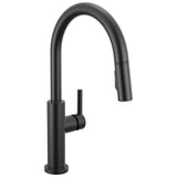 Delta Nicoli Matte Black Kitchen Faucet with Pull Down Sprayer, Bridge 3 Hole Modern Kitchen Sink Faucet, Two-Handle, Matte Black 19867LF-BL
