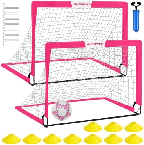 Kids Soccer Goals for Backyard Set - 2 of 4' x 3' Portable Soccer Goal Training Equipment, Pop Up Toddler Soccer Net with Soccer Ball, Soccer Set for Kids and Youth Games, Sports