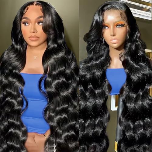 30 Inch Body Wave Lace Front Wigs Human Hair 13x6 HD Lace Front Wigs Human Hair Pre Plucked Brazilian Human Hair Wigs for Women 180 Density Glueless Lace Frontal Wigs Human Hair Black Body Wave Wig
