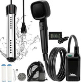 6000mAh Portable Shower for Camping with 2000W Immersion Water Heater – Rechargeable Camp Shower Pump, 4-Mode Filtered Head, LED Display, Outdoor Camping Shower Kit for Travel, Pets & Car Washing