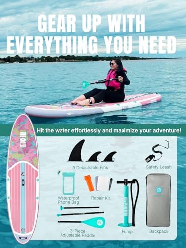 Niphean Inflatable Stand Up Paddle Board with SUP Accessories, Anti-Slip EVA Deck, 10’6’’ Inflatable Paddle Boards for Adults & Youth of All Skill Levels