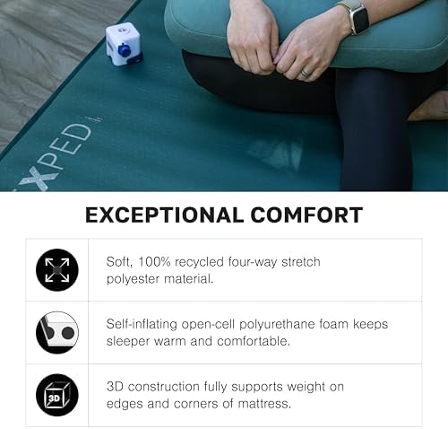 Exped MegaMat Medium Wide - Self Inflating Soft Car Sleeping Mat, 4” Foam Pad, Pump Included