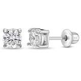 In Season Jewelry Tiny Solitaire Sterling Silver Kids Earrings – 4mm