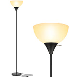 Coucrek Floor Lamp, LED Standing Lamps with White Plastic Shade, Black Modern Torchiere Floor Lamp, Tall Lamps for Living Room Dorm, Bulb not Included