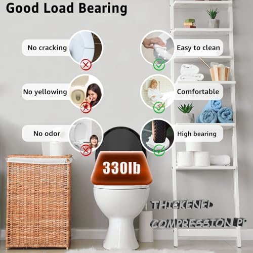 Toilet Seat Rround 16.5inch Soft Close， Toilet Lid Round PP Material Safe & Easy Clean & Quick Installation, Sturdy Accessories Never Loosen， 2 Years Support, Black…