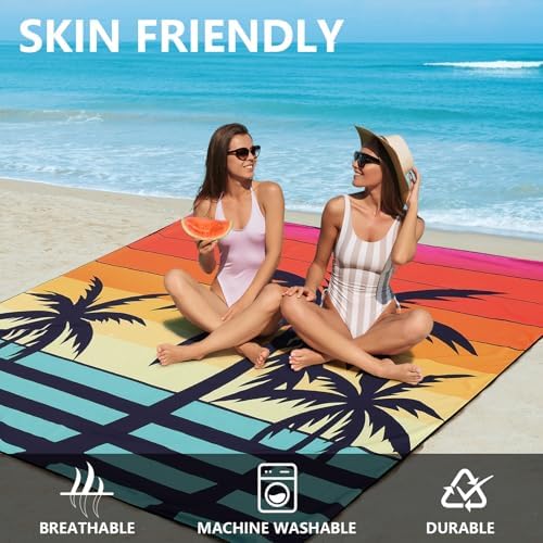 Beach Blanket Waterproof Sandproof Beach Mat 79" X 83" /10'x9'for 2-8 Adults Quick Drying Outdoor Picnic Mat Beach Accessories for Travel, Camping, Hiking