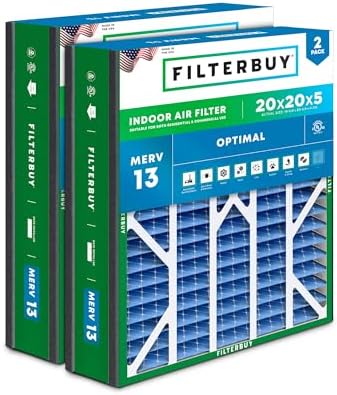 Filterbuy 20x20x5 Air Filter MERV 13 Optimal Defense (2-Pack), Pleated HVAC AC Furnace Air Filters Replacement for Trion Air Bear 255649-103 & More (Actual Size: 19.63 x 20.63 x 4.88 Inches)