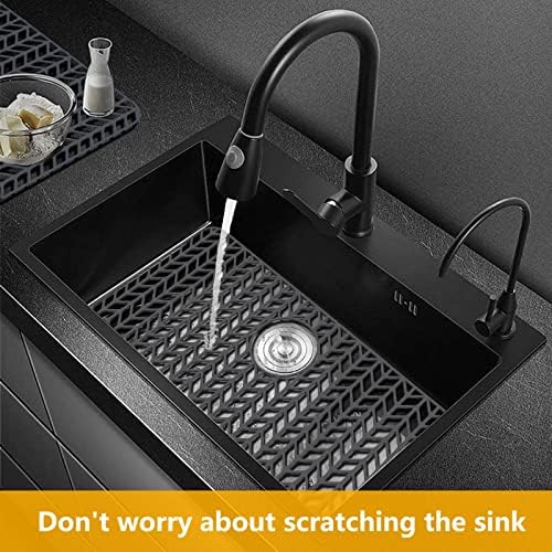 Sink Protectors for Kitchen Sink 16x12 & 18x12 & 19x13 & 24x12.5 & 26x14 & 28x14 & 29x15,Silicone Kitchen Sink mats Protector for Bottom of Farmhouse Sink(26"x14"Rear Drain Gray)