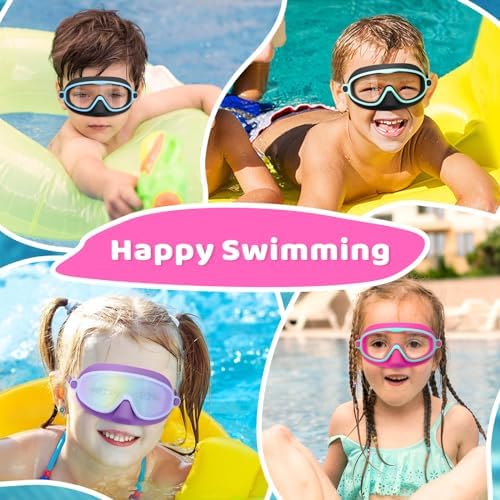 Vvinca 2 Pcs Kids-Swim-Goggles with Nose Cover, Swimming Diving Mask Wide View Anti Fog UV Anti Shattered Lens for Kids 3-6