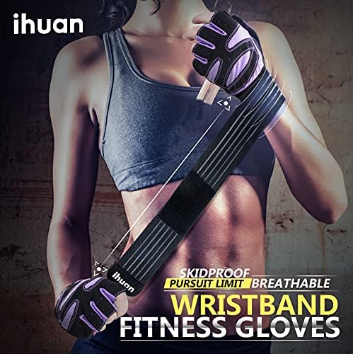 ihuan Ventilated Weight Lifting Gym Workout Gloves with Wrist Wrap Support for Men & Women, Full Palm Protection, for Weightlifting, Training, Fitness, Hanging, Pull ups