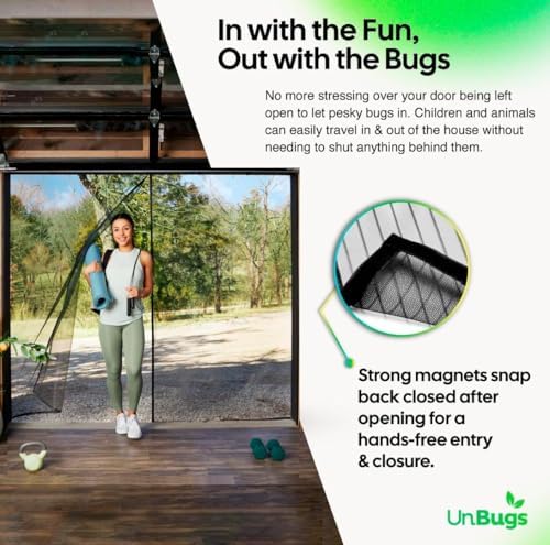 UnBugs Garage Screen Doors for 1 Car Garage - Fits Single Garage Doors up to 9 Feet Wide x 7 Feet Tall MAX - Pet & Kid Friendly, Self-Closing - Hands Free Magnet Closure Keeps Bugs Out & Breeze in