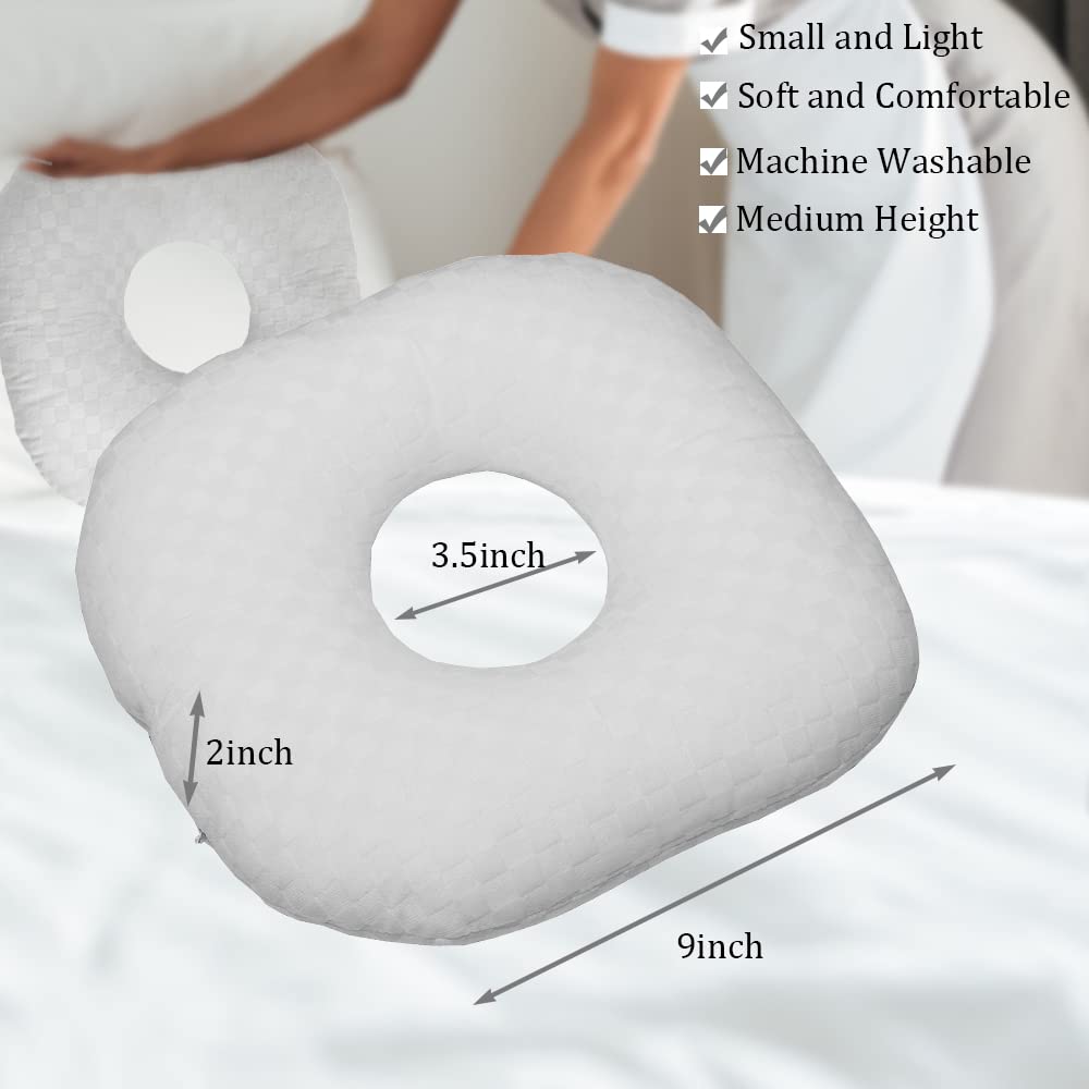 Wuronsa Ear Piercing Pillow for Side Sleepers, Pillow with an Ear Hole for CNH and Ear Pain Ear Inflammation Pressure Sores, O-Shaped Side Sleeping Pillow, Ear Guard Pillow