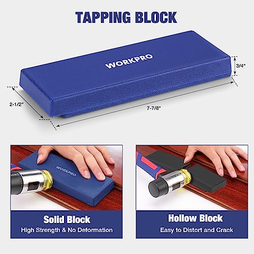 WORKPRO Laminate Flooring Installation Kit - Rubber Mallet with Fiberglass Handle, Knee Pads, Heavy Duty Pull Bar, Solid Tapping Block and Spacers - Premium Wood Flooring Installation Tool