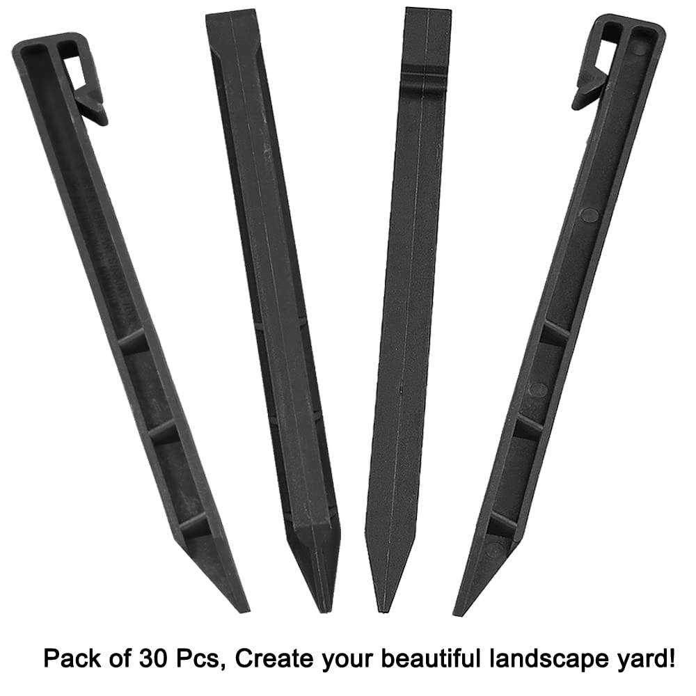 30 PCS Landscape Edging Garden Stakes, 10 Inch Black Landscaping Anchoring Spikes Heavy Duty Plastic Garden Ground Netting Stakes for Edging, Terrace & Garden