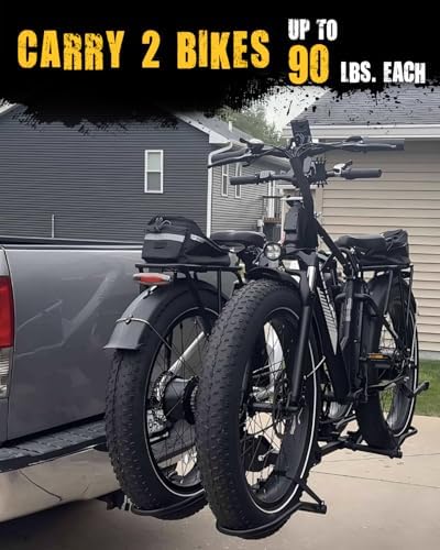 2 Bike Racks for Tow Hitch 180 lbs Capacity for Bikes, Electric eBikes, Fat Tire, Road Bikes and MTB, Tilting Folding E-Bike Rack for Car SUV Pickup Truck RV Camper - 2 inch Receiver