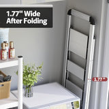 KINGRACK Aluminium 5 Step Ladder, Lightweight Step Stool with Non-Skid Pedals, Handrail, Foldable Step Ladder for Kitchen, Garage, Home, Space Saving, Sturdy and Portable, Silver