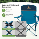 LET'S CAMP Camping Chair 2 Pack Folding Chair with 3-Can Cooler Bag Portable Lawn Chair with Cup Holder,Storage Pocket, Supports 225LBS, Collapsible Chair for Camp, Beach, Picnic (Blue)