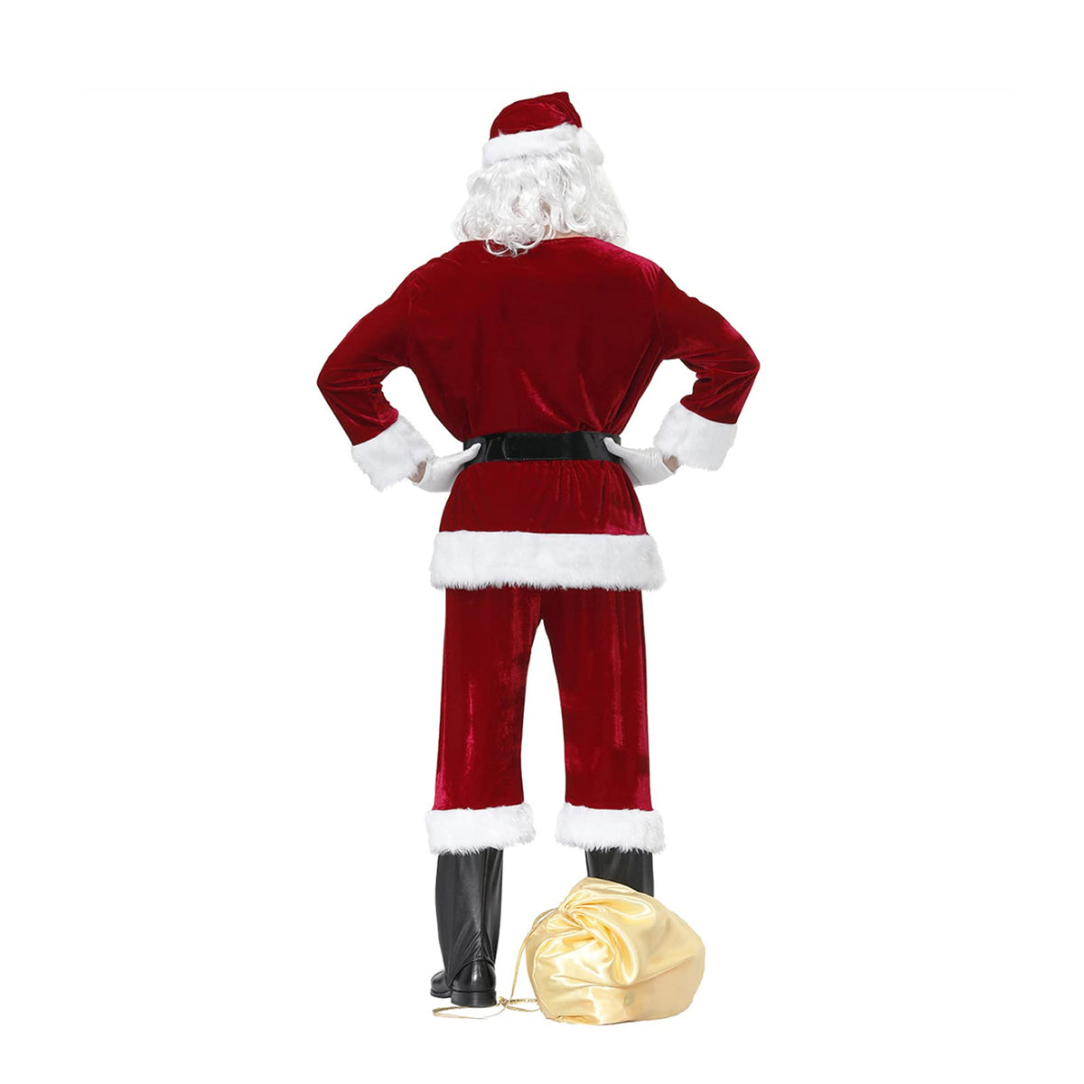 muyulin Men's Santa Claus Costume Adults Suit 7 Pcs, Deluxe Velvet Large Santa Outfits for Christmas, Cosplay Party, with hats, beard, belt