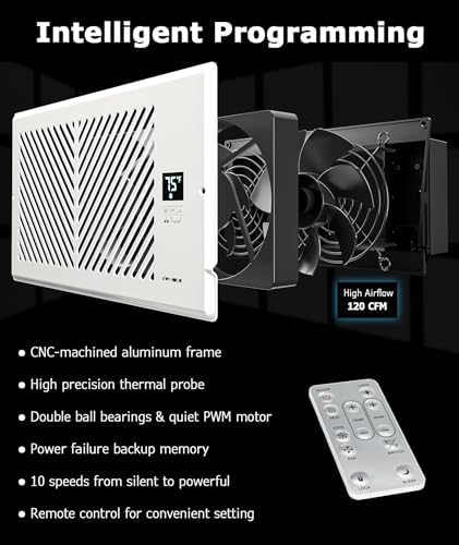 AirBlaze Z4, Quiet Register Booster Fan, Smart Vent Booster Fan with Thermostat Control & Remote Control, 10-Speed Control Heating Cooling AC Vent Fan (White, 6 x 12 inch)