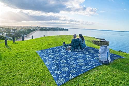 WEKAPO Beach Blanket Waterproof Sandproof Oversized, Extra Large Beach Mat Sand Free, Lightweight & Compact Sand Free Mat with 6 Stakes & 4 Corner Pockets