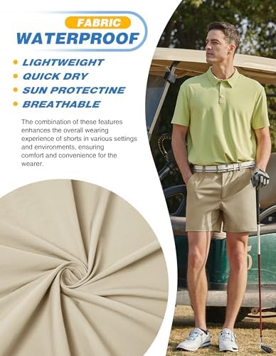 PULI Golf Shorts Men 5 Inch Inseam Stretch Casual Dress Shorts with Pockets Waterproof Lightweight Quick Dry