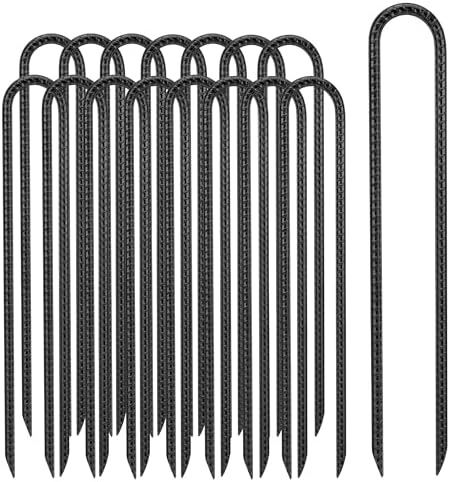 Kingsyard 16 Pack Trampolines Wind Stakes-16 Inch Long, 0.4 Inch Diameter Galvanized Steel U Hook Rebar Stakes, Multi-Purpose Heavy Duty Ground Anchors for Tent, Fences, Swing, Landscape, Black