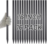 AAGUT 16 Inch Rebar Stakes Heavy Duty 16 Pack 3/8’’ Diameter Landscape Timber Spikes, Straight Stakes with Chisel Point End, Ground Anchors for Camping Tent, Garden Plant Support, Concrete, Black