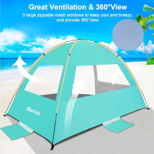 Gorich Beach Tent Sun Shelter for 3/4-5/6-7/8-10 Person with UPF 50＋ UV Protection, Lightweight & Easy Setup Beach Shade Canopy, Portable Beach Shade Tent Beach Cabana