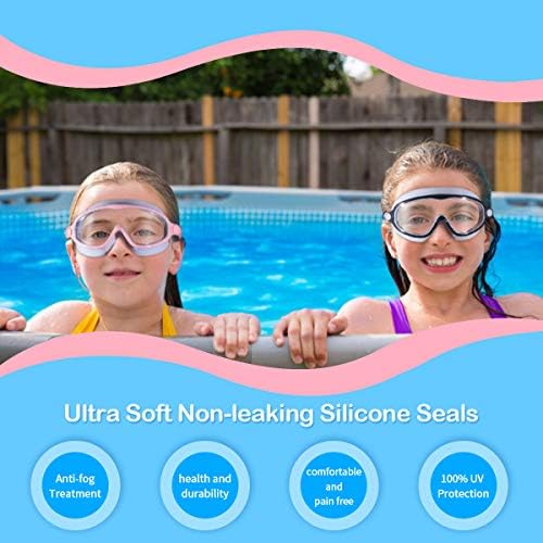 Seago Swim Goggles 2 Pack Anti-Fog Anti-UV Wide View Swimming Goggles for Kids 3-15