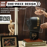 JupDec Boxing Glove Display Case, Clear Acrylic Showcase with Wood Base & Plank for Single Glove, Full Size UV Protection Souvenirs and Collectibles Box, Ideal Gift for Boxing Fans