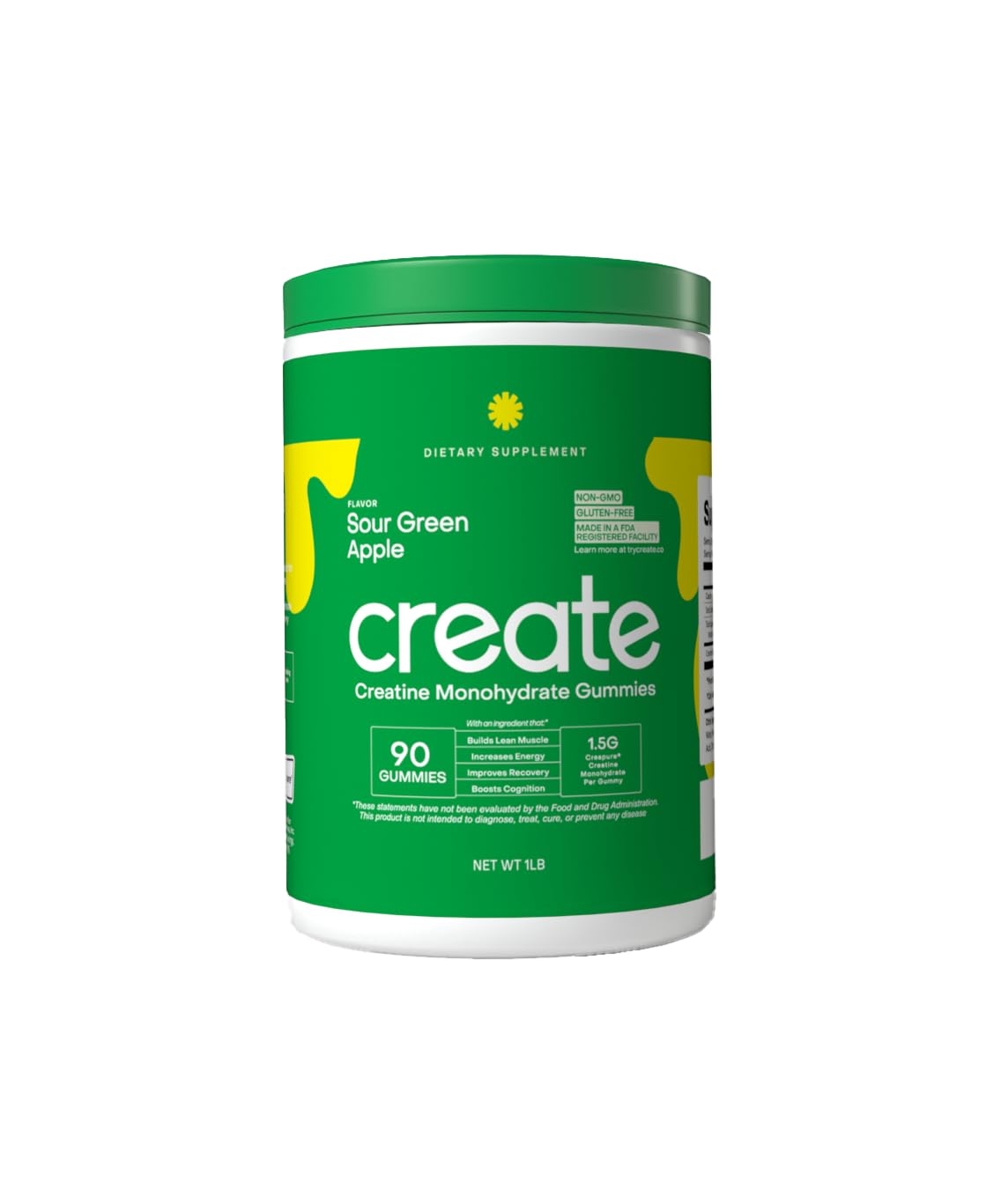 Creatine Monohydrate Gummies for Men & Women - Boost Focus, Strength, and Endurance, Anti-Melting Formula, Vegan, Gluten-Free, Non-GMO, 1.5 Gram Creatine per Gummy (Sour Green Apple, 90 ct)